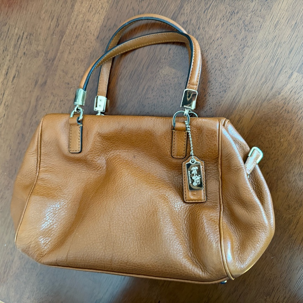 Coach Tan Mini Bag with Polished Leather and Metal Accents